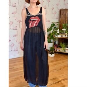 the Rolling Stones x Forever 21 Black Side Slit Tank Maxi Tunic Top Size Small